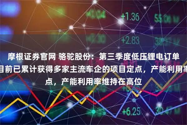 摩根证券官网 骆驼股份：第三季度低压锂电订单继续放量，目前已累计获得多家主流车企的项目定点，产能利用率维持在高位